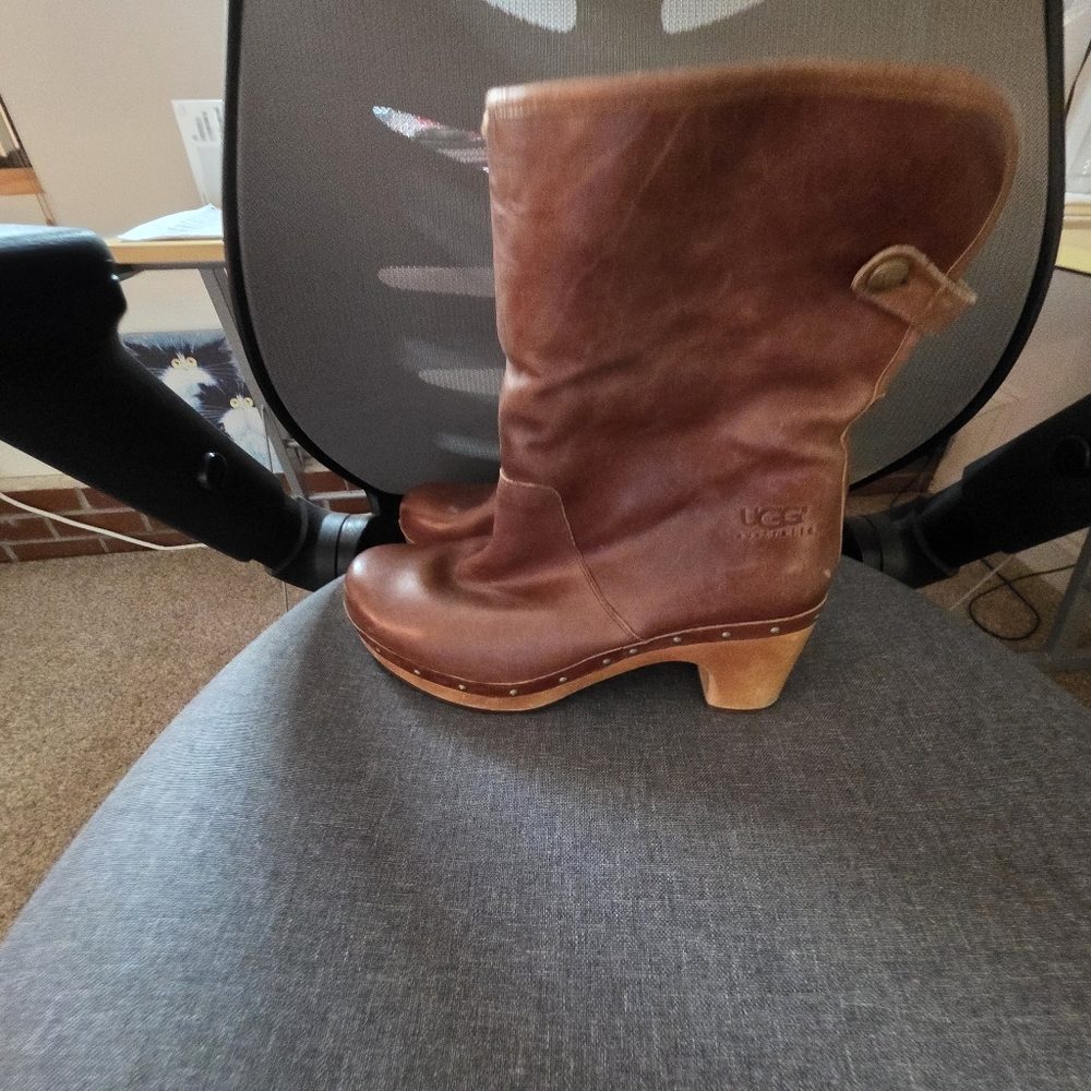 Ugg Folding Ankle Mule Leather Boots 9 Brown